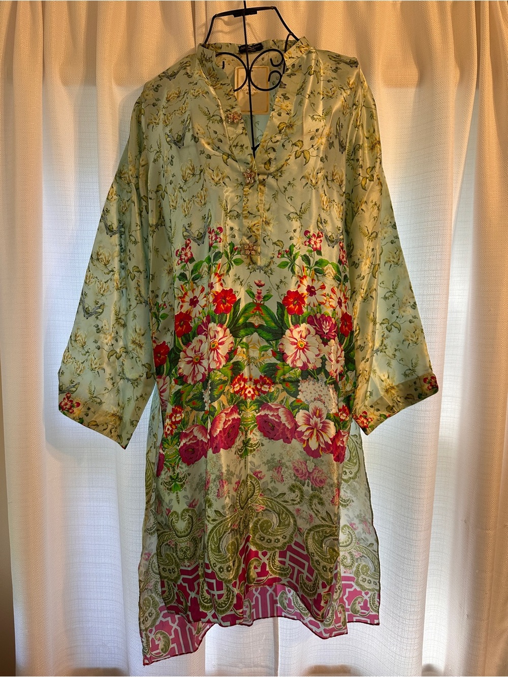 Agha Noor Silk Light Green Pakistani-an  Floral Blouse